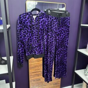 Purple Y2K Velour Leopard Print Hoodie and Pants Set / NWOT